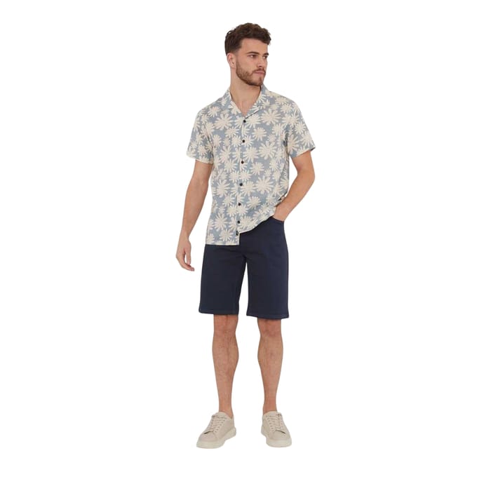 Threadbare Gebloemd herenoverhemd met korte mouwen (Stofblauw)