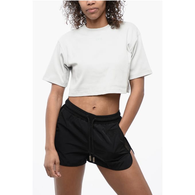 Geribbeld cropped T-shirt met ronde hals in grijs