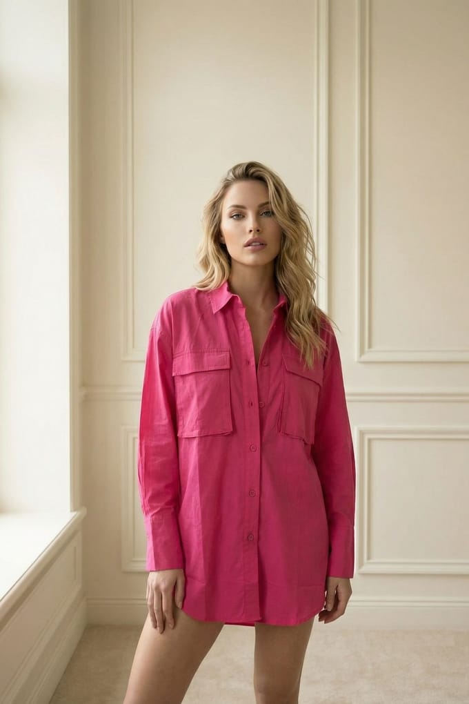 Oversized Lange Mouwen Katoenen Shirt met Zak
