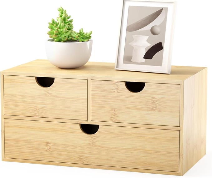 Bureau Organizer van Bamboe met 3 Laden - Desktop Opbergsysteem