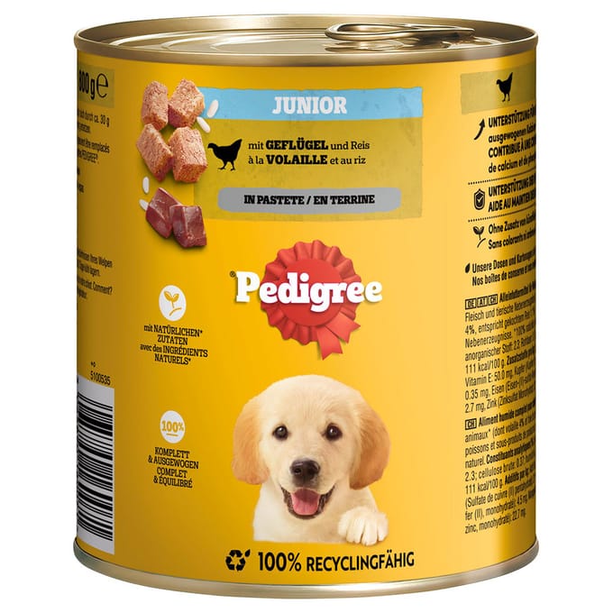 12x800g Junior Gevogelte in Paté Pedigree Classic natvoer voor honden