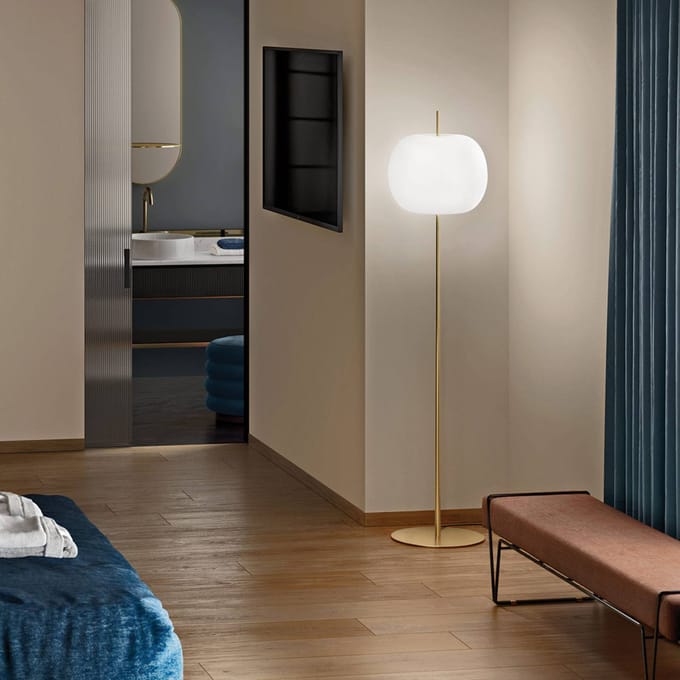 kdln vloerlamp Kushi XL, messing, hoogte 185 cm, dimmer