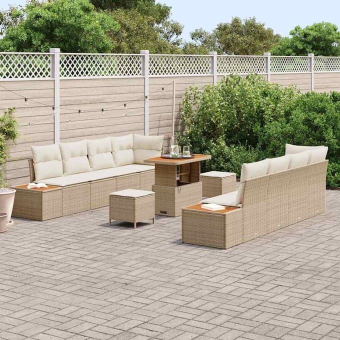 vidaXL - Tuinbank - Set - 11 - st - 10-zits - Beige - Poly - rattan