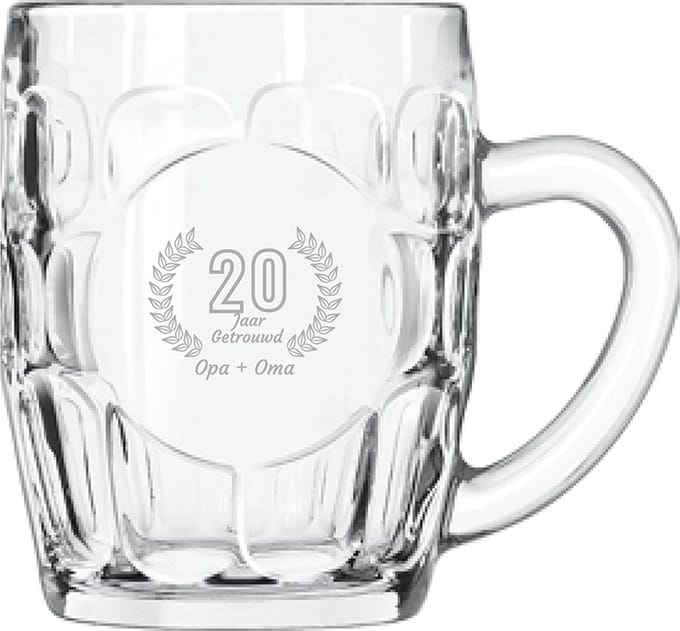 Gegraveerde Bierpul 55cl Opa + Oma 20 jaar getrouwd