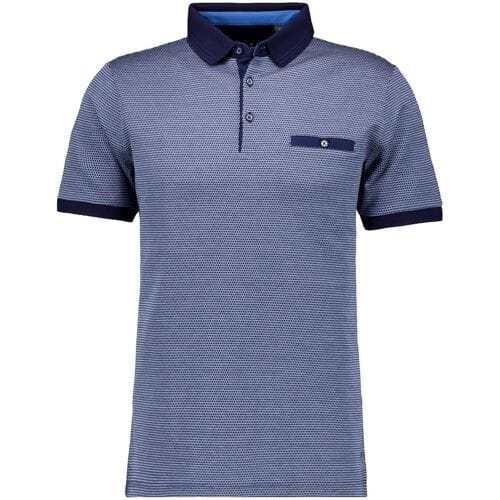 Ragman Jacquard Polo Mercerized Cotton Fine Structure Donker Blauw Melange / male
