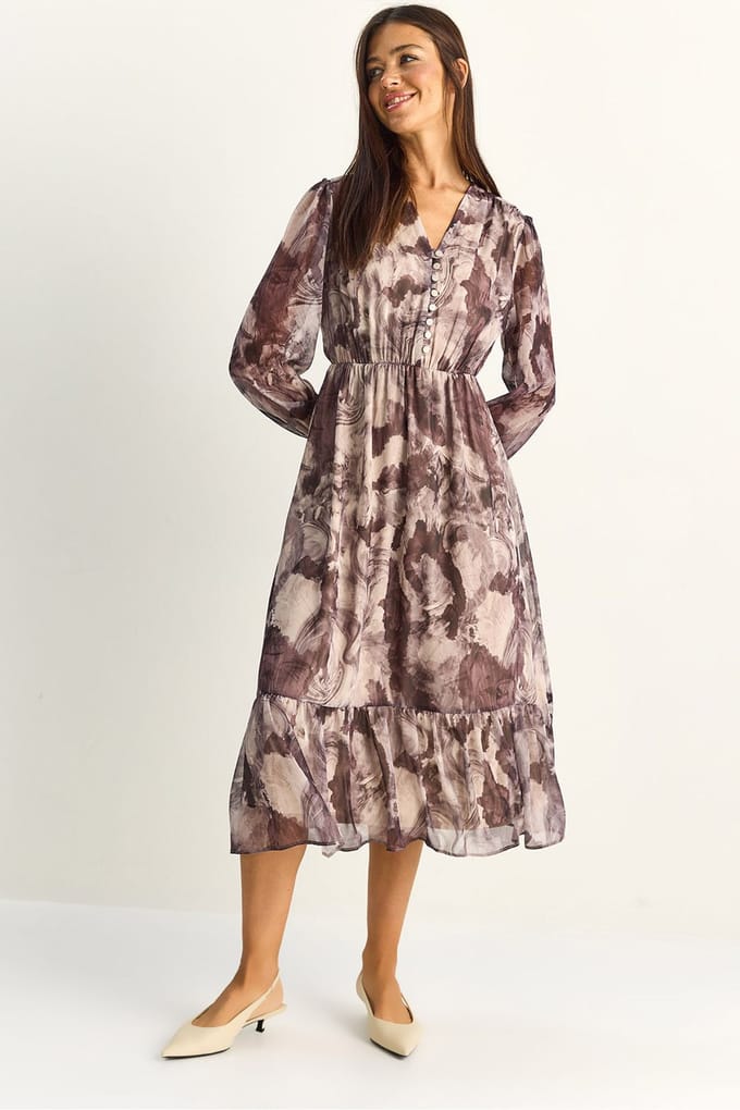 Paisley V-hals Midi Jurk