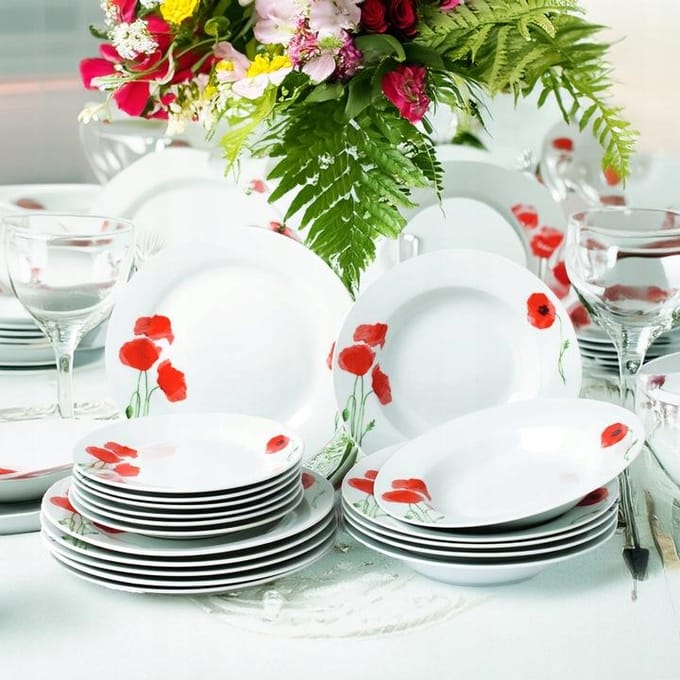 Porseleinen Servies Modena Maki, 18-delig, Wit, voor 6 Personen