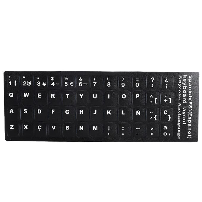 Autocollant pour clavier espagnol, étanche, fond noir, pour ordinateur portable de 10 à 17 pouces black