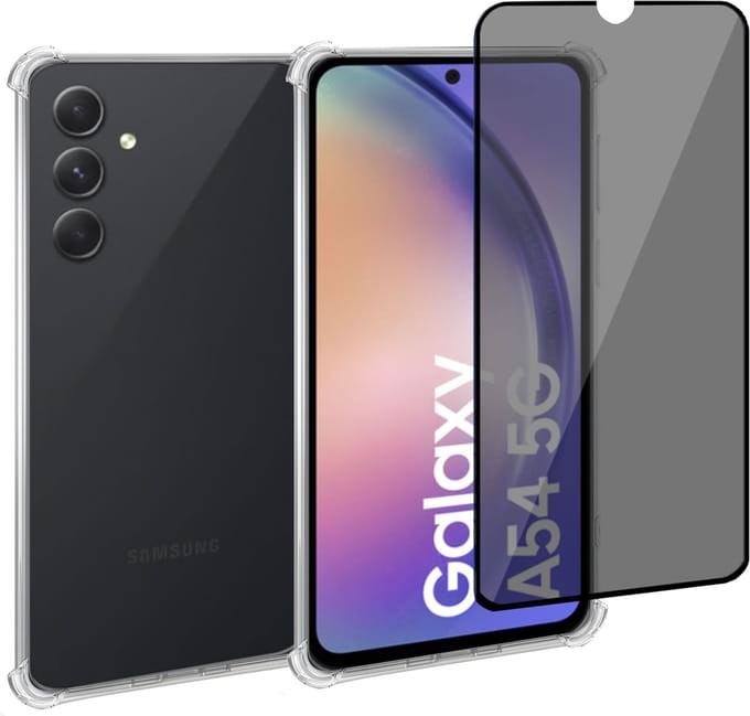 Geschikt voor Samsung A54 Hoesje + Privacy Screenprotector – Privé - Gehard Glas Cover