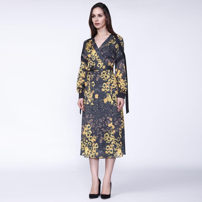 Bloemenprint wrap midi -jurk