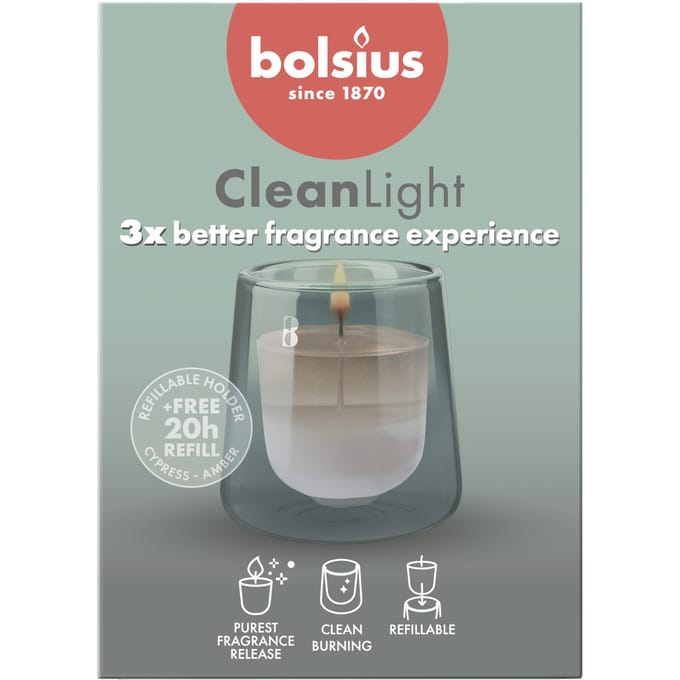 Bolsius - Clean Light - Geurkaars - Starterkit - Cypress & Amber