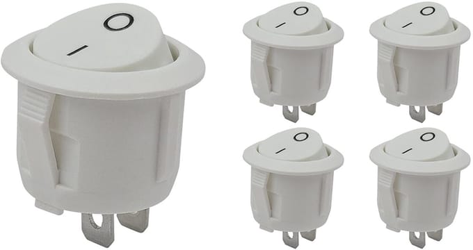 ProRide Wipschakelaar ON/OFF KCD2-202 - 2-pins - Rond ?20mm - 250V/6A - Wit - 5 stuks