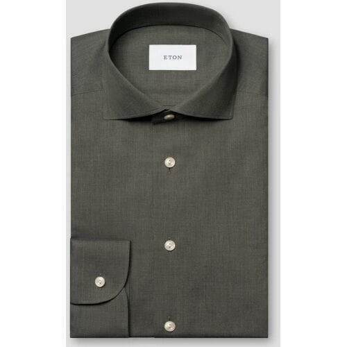 Eton Overhemd Subtle Texture Herringbone Brushed Cotton Signature Flanel Donker Groen / male
