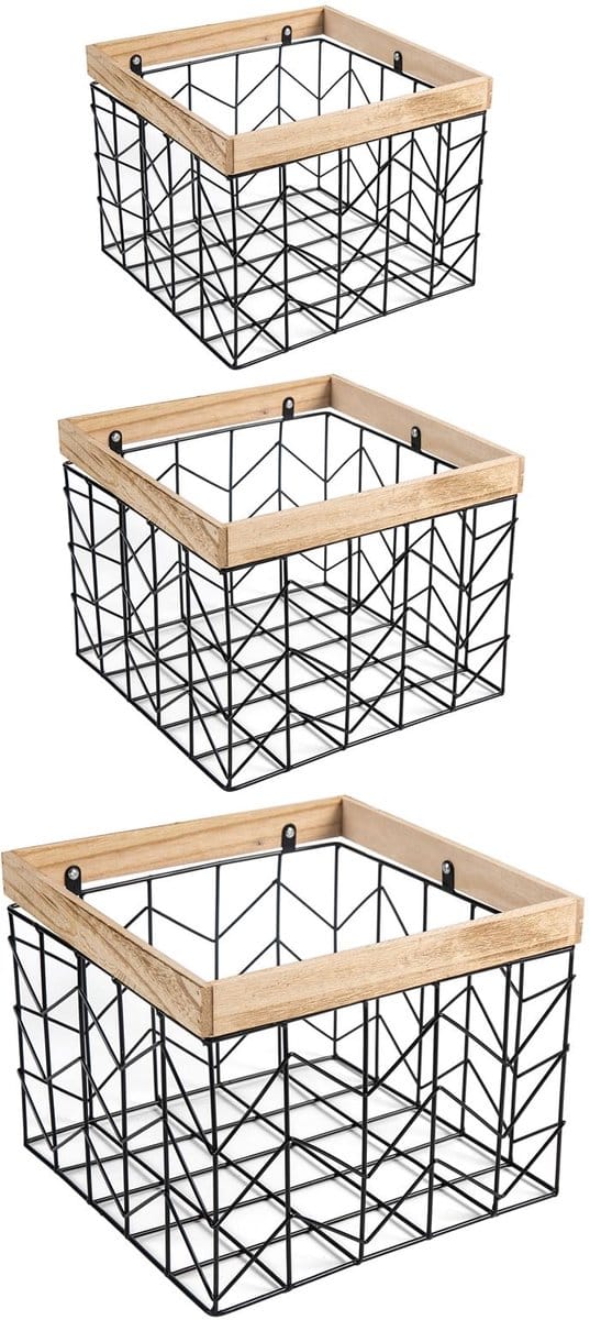 Metalen manden BOHAI, set van 3 - Zwart/natuur