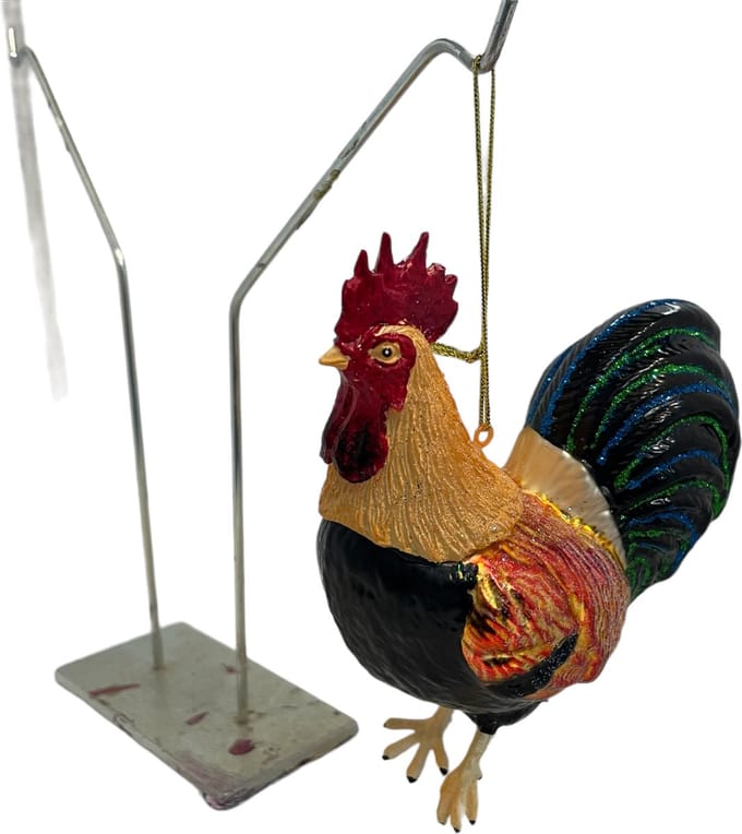 Crazy kerstboom hanger haan 14 x 11 x 7 cm