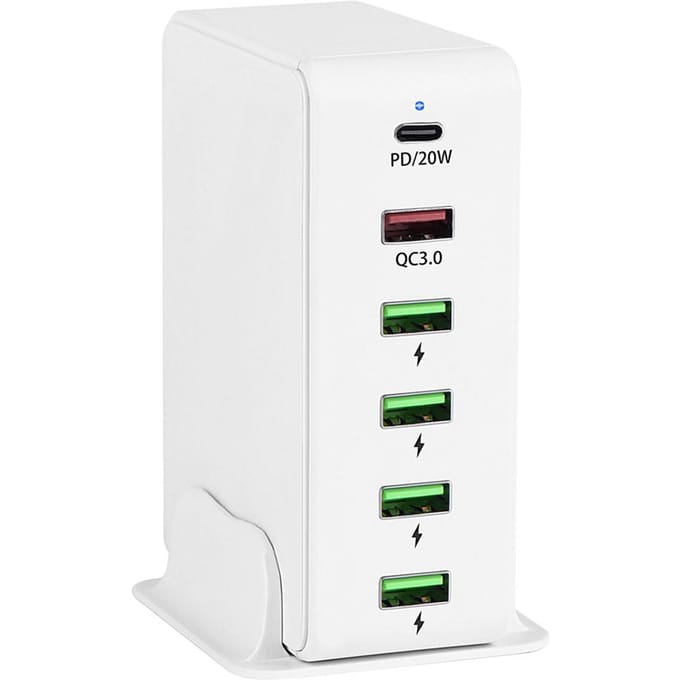 65W 6 poorten USB C laadstation Multiports Hub Draagbare PD3.0 & QC3.0 Snelle USB C-wandlader UK Plug white