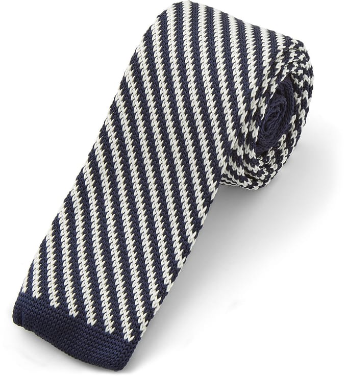 Wit & blauw gestreepte gebreide stropdas