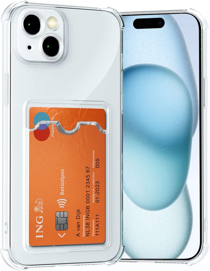 Hoesje geschikt voor iPhone 15 Plus hoes met kaarthouder shockproof backcover transparant