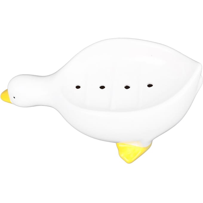 Eend Keramische Zeepbakje Schattige Eend Dier Vorm Zelfafwaterende Zeephouder met Afvoer voor Douche white