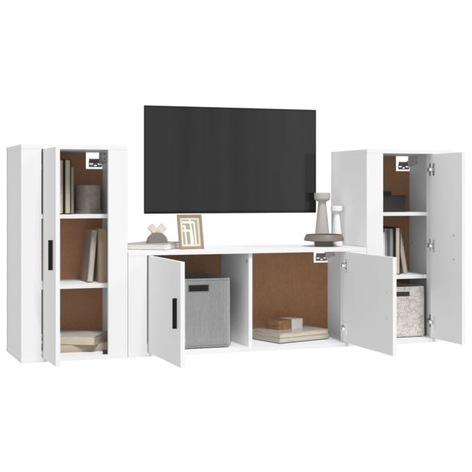 vidaXL - 3-delige - Tv-meubelset - bewerkt - hout - wit