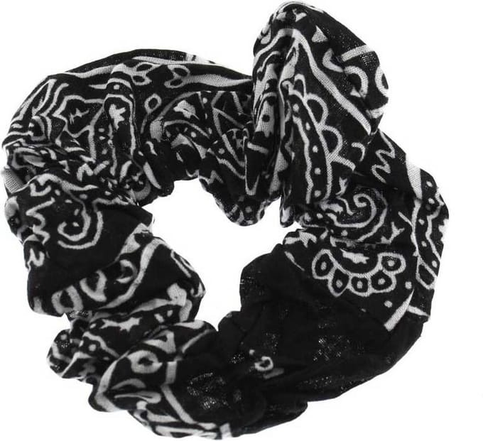 Paisley scrunchie haarelastiek zwart/wit - Zac's Alter Ego