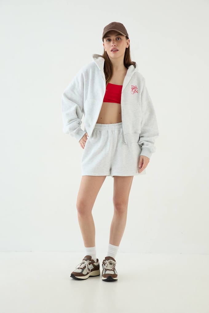 Dames Dsgn Studio Boxy Crop Hoodie Met Rits | Asgrijs | Maat: Medium