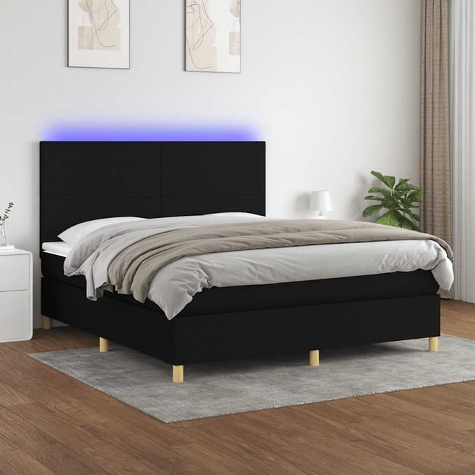 vidaXL - Boxspring - met - matras - en - LED - stof - zwart - 160x200 - cm