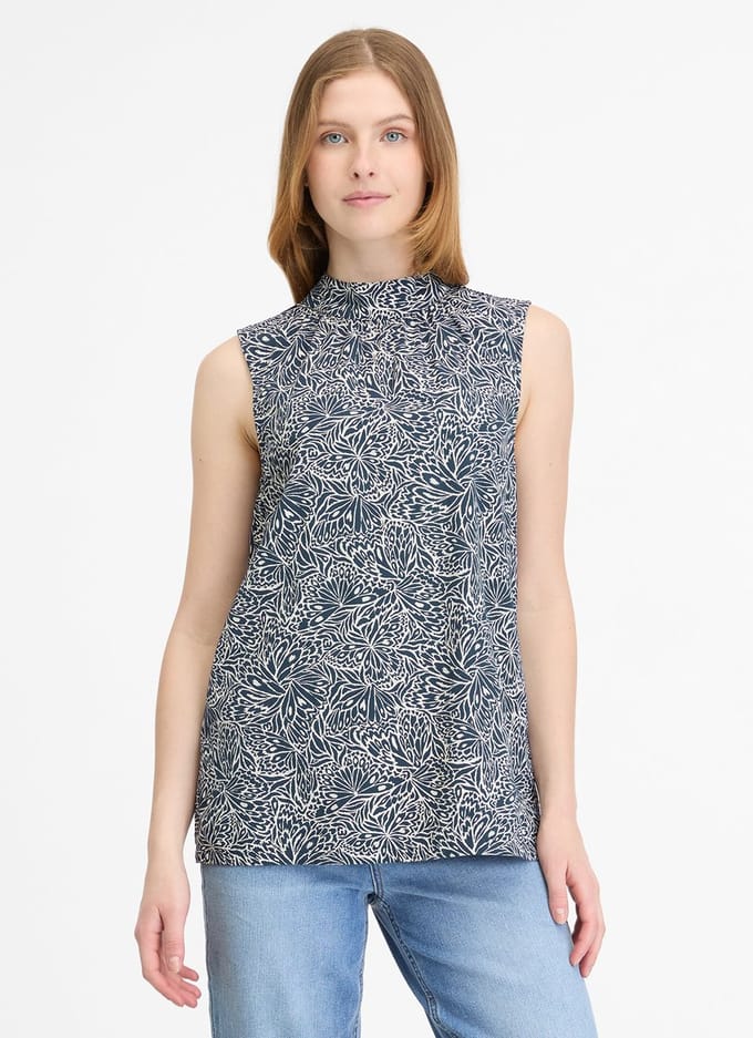 Top Angyc navy print mouwloos Ragwear - maat M