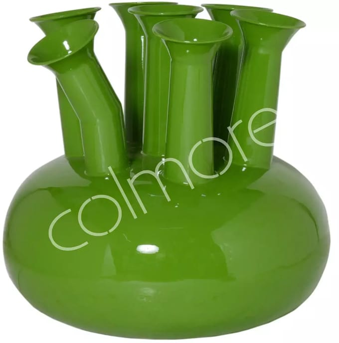Colmore by Diga leaf groen emaille toeter/tulpenvaas met 7 tuiten 39x38 cm