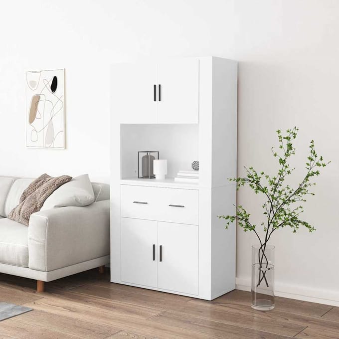 vidaXL - Hoge - kast - bewerkt - hout - wit