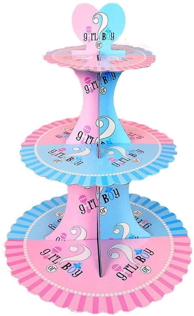 Store_8 - 3 Tier Geslacht Onthullen Cupcake Stand - Baby Shower