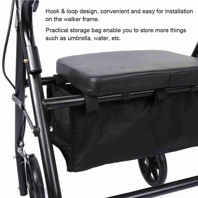 Rollator met 4 wielen Rolstoelframe Vervanging Opbergtas black