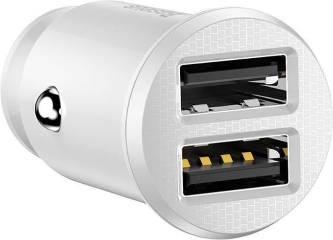 Baseus mini autolader 2x usb poort 3.1A - Wit