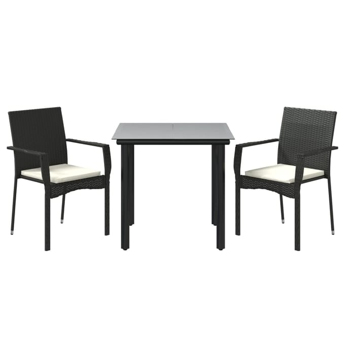 vidaXL - 3-delige - Tuinset - met - kussens - poly - rattan - zwart
