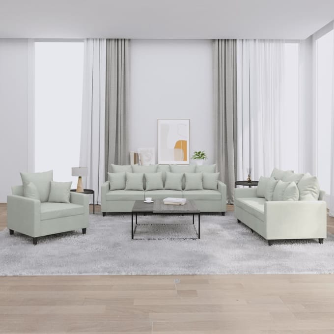 vidaXL - 3-delige - Loungeset - met - kussens - fluweel - lichtgrijs