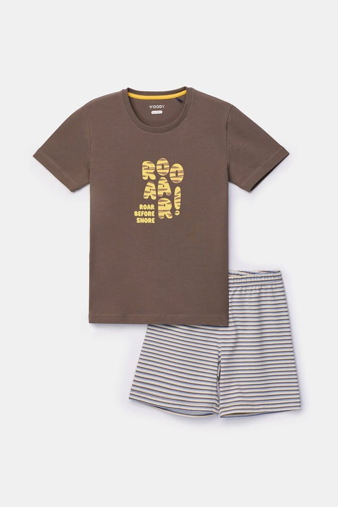Woody Jongens-Heren pyjama bruin - maat 098/3J