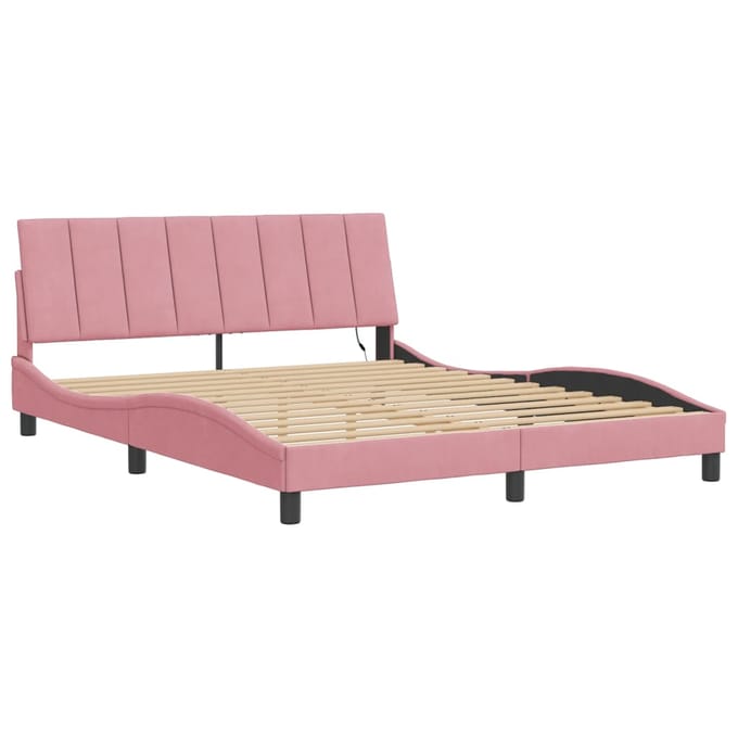 vidaXL - Bedframe - met - LED - zonder - matras - "Hanko" - - fluweel - roze - 160x200 - cm