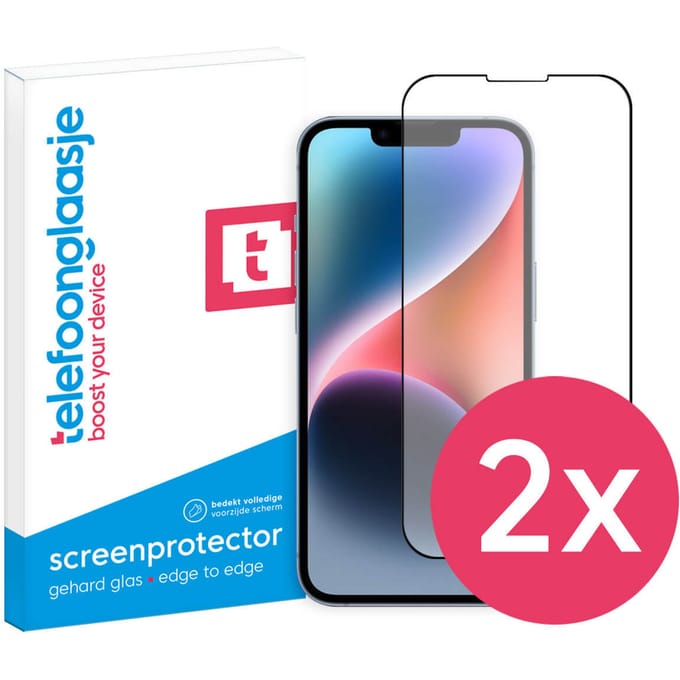 DuoPack: iPhone 14 screenprotector gehard glas Edge to Edge
