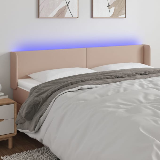 vidaXL - Hoofdbord - LED - 203x16x78/88 - cm - kunstleer - cappuccinokleurig