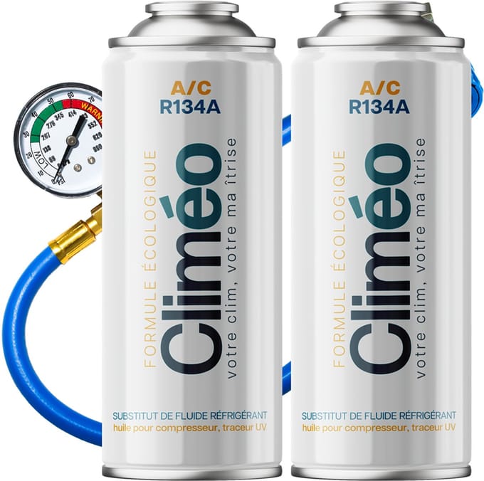 Climeo 2X400ml + Slang met Manometer - Ecologisch Koelmiddel R134A/R12 | Zelfonderhoud Airconditioning