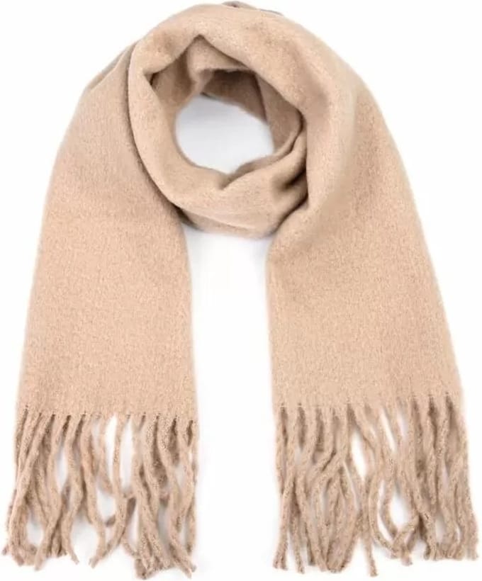 Khaki Wintersjaal Warm Bliss - Lange Dikke Sjaals - Lange fringe - Khaki