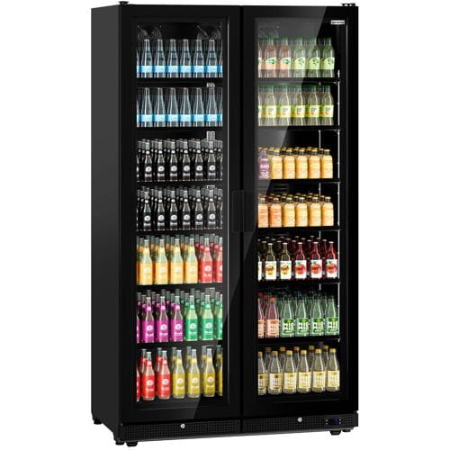GGM Gastro Drankenkoelkast - 1200mm - 1230L - frameloze glasdeur - met 2 glasdeuren & LED-interieurverlichting - zwart zwart
