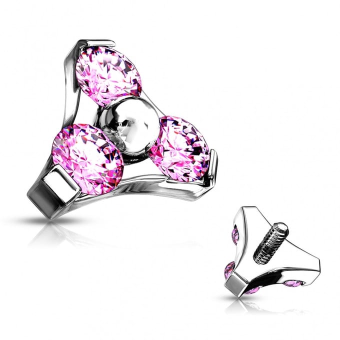 Dermal top triple stone 1.6mm roze - LMPiercings
