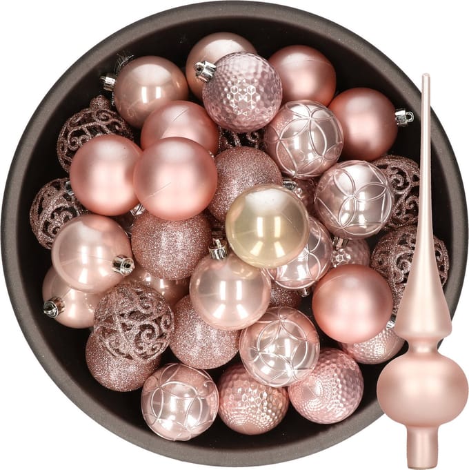 Decoris Kerstballen - 37x stuks - kunststof - 6 cm - met glazen piek mat - lichtroze