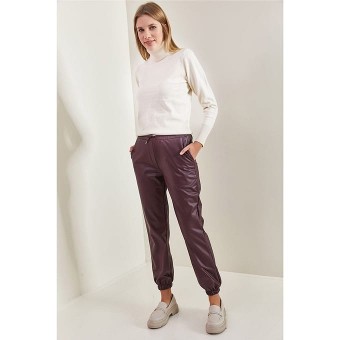 Faux leren joggingsbroeken met verlaagde pijpen