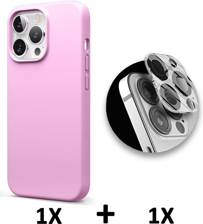 HB Hoesje Geschikt voor Apple iPhone 13 Pro - Roze / Camera Lens Glazen Screenprotector - Siliconen Back Cover