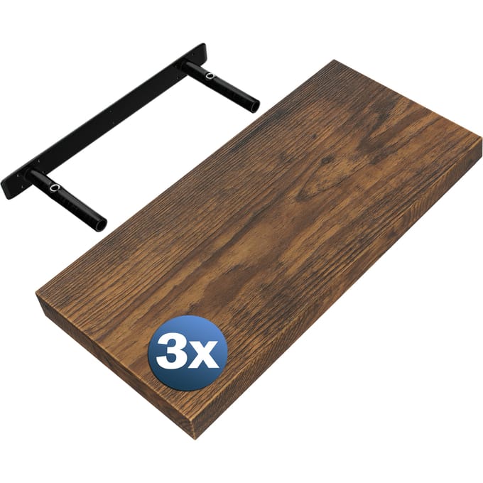 Wandplank Zwevend 3 Stuks Donkere Eik MDF 50x23x3,8cm