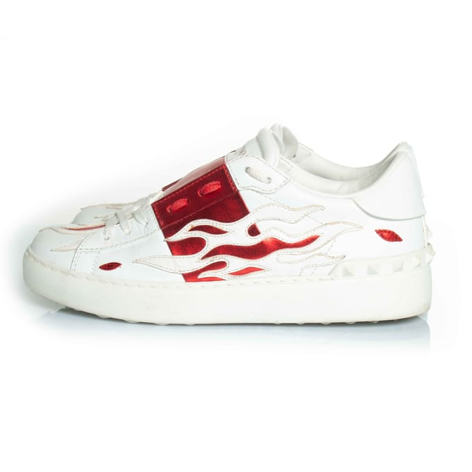 Valentino Garavani Calfskin flame rockstud open sneakers
