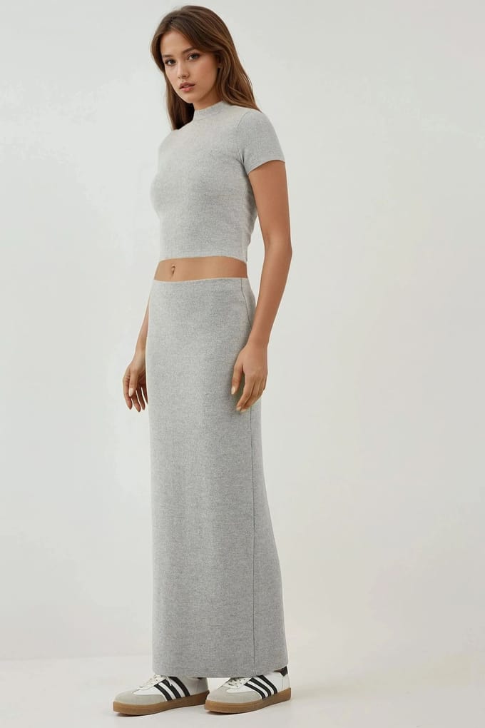 Elastische Taille Zachte Textuur Rok met Split