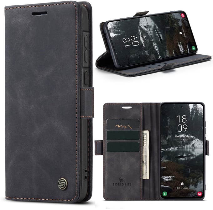 Solidenz Hoesje - Geschikt voor Samsung Galaxy A57 - Urban Book - Telefoonhoesje met Pasjeshouder - Zwart